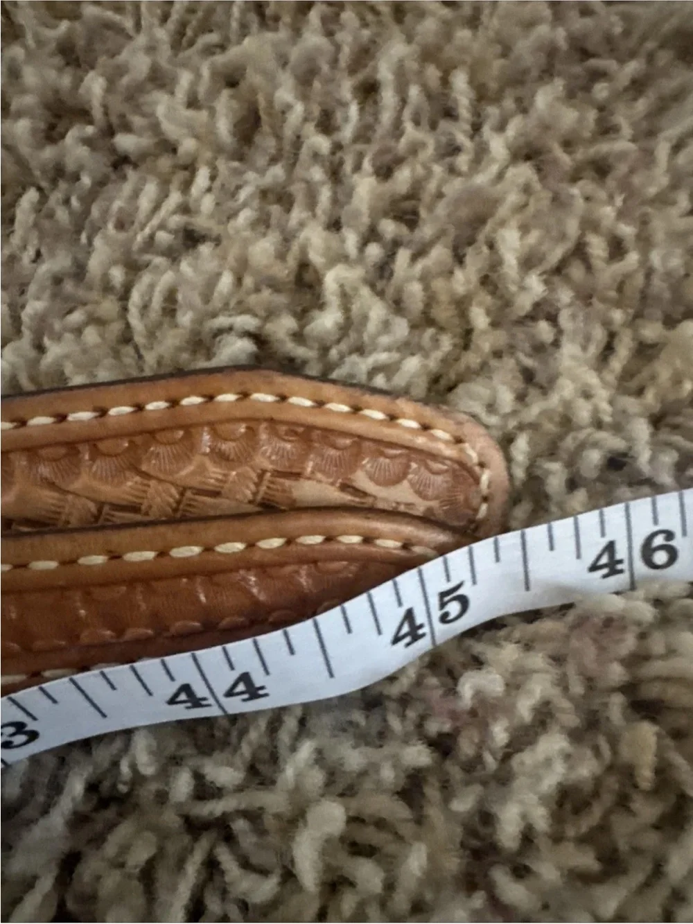 Woven Leather Tan Women's Belt with Stitch Detail